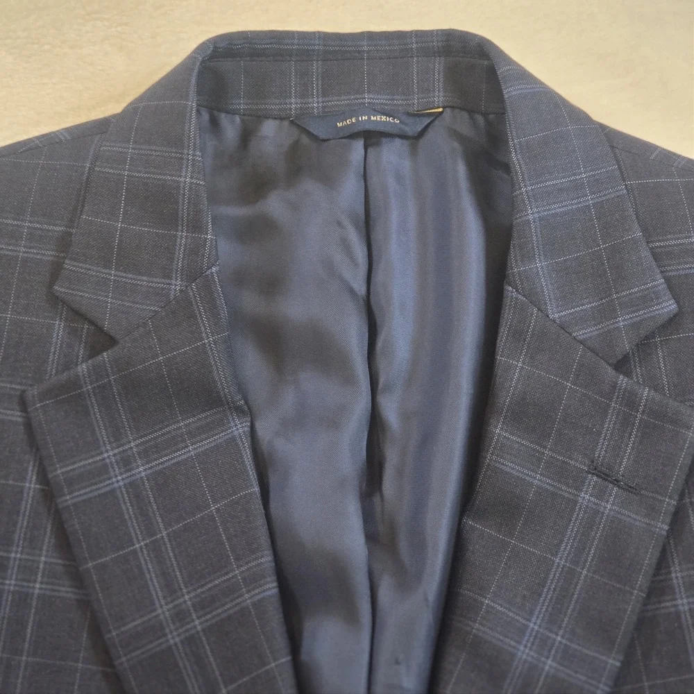 BROOKS BROTHERS Mens 44R Fitgerald Blue Plaid Windowpane Jacket Blazer Sportcoat